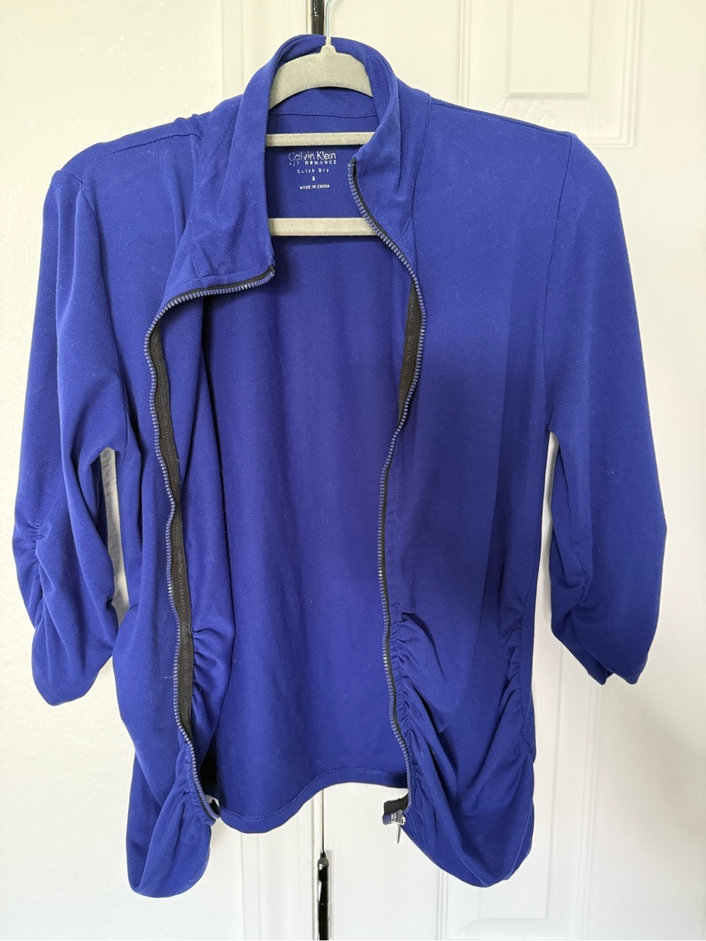 Calvin Klein Royal Blue Zip-Front Ruched Jacket - Picture 3 of 5